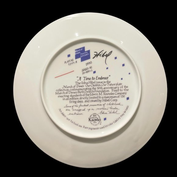 Vintage Edna Hibel Collector Plate " A Time to Embrace" March of Dimes, 1990 - Picture 2 of 2